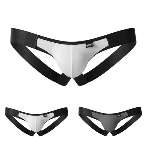 Sexy Jockmail Mens Black Faux Leather Jockstrap Underwear Jock Strap Briefs - Picture 4 of 16