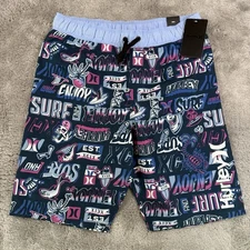 Hurley Boys Valerian Blue Board Shorts Size L 12-13 Surf Swim Trunks NWT