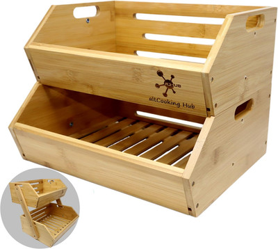 Bamboo Storage Bin - Multipurpose Open Front Stacking Bins for Kitchen & Pantry