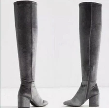 Aldo Women's Size 7 Over The Knee Boots Belinna Silver Gray Stretch Shaft Velvet