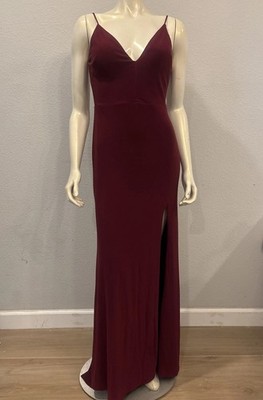 Burgundy Deep V Neck Stretch Dress Prom Bridesmaid Vampire Dark Romantic