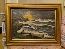 Peinture Ancienne, Huile Sur Toile Marine
