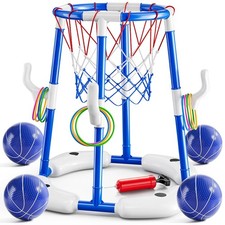 Blue 2-in-1 Kids Pool Basketball Hoop Outdoor Games for Ages 4-8