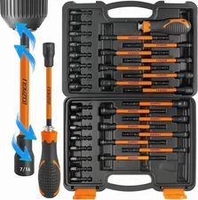 33PCS Magnetic Nut Driver Set with Long Handle | 6 Inch Metric & SAE, Black 