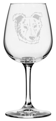 Basque Shepherd Dog Themed Etched All Purpose 12.75oz Wine Glass