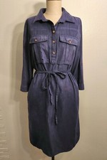 Millenium Shirt Dress Womens Large Midi Navy Collared Roll Tab Sleeves Button Up