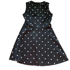 Chaps Ralph Lauren Fit and Flare Dress Womens 14 Black Polka Dot Classic Elegant