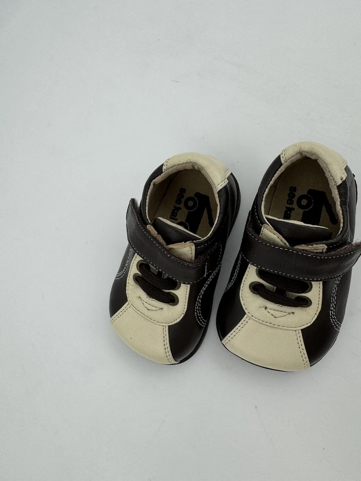 Zapatos Bebé Niño Talla 3 VER KAI RUN Cuero 2 Tonos Marrón Y Crema Nunca Entraron Foto 2 de 4