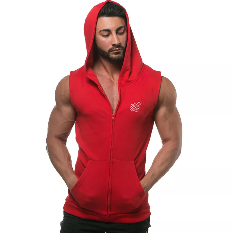 Men'S Casual Fit Sleeveless Hoodie Gym Wears Workout Bodybuilding Curved  Hoodies