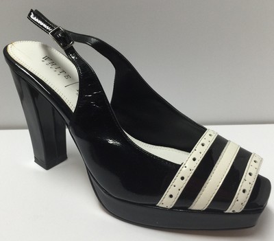 White House Black Market Black White Peep Toe High Heel Pumps Shoes 