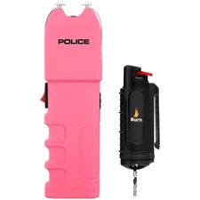 POLICE Stun Gun Burn Pepper Spray Combo Women Self Defense 928 Pink & Black