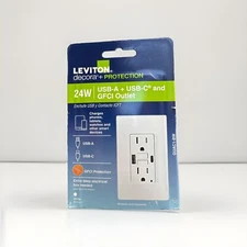 LEVITON GUAC1-BW DECORA TYPE USB-A & USB-C GFCI COMBINATION 24W OUTLET WHITE NEW