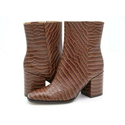 NEW VIONIC WOMENS 8.5/9 HARPER BROWN CROC HEELED LEATHER ZIP-UP