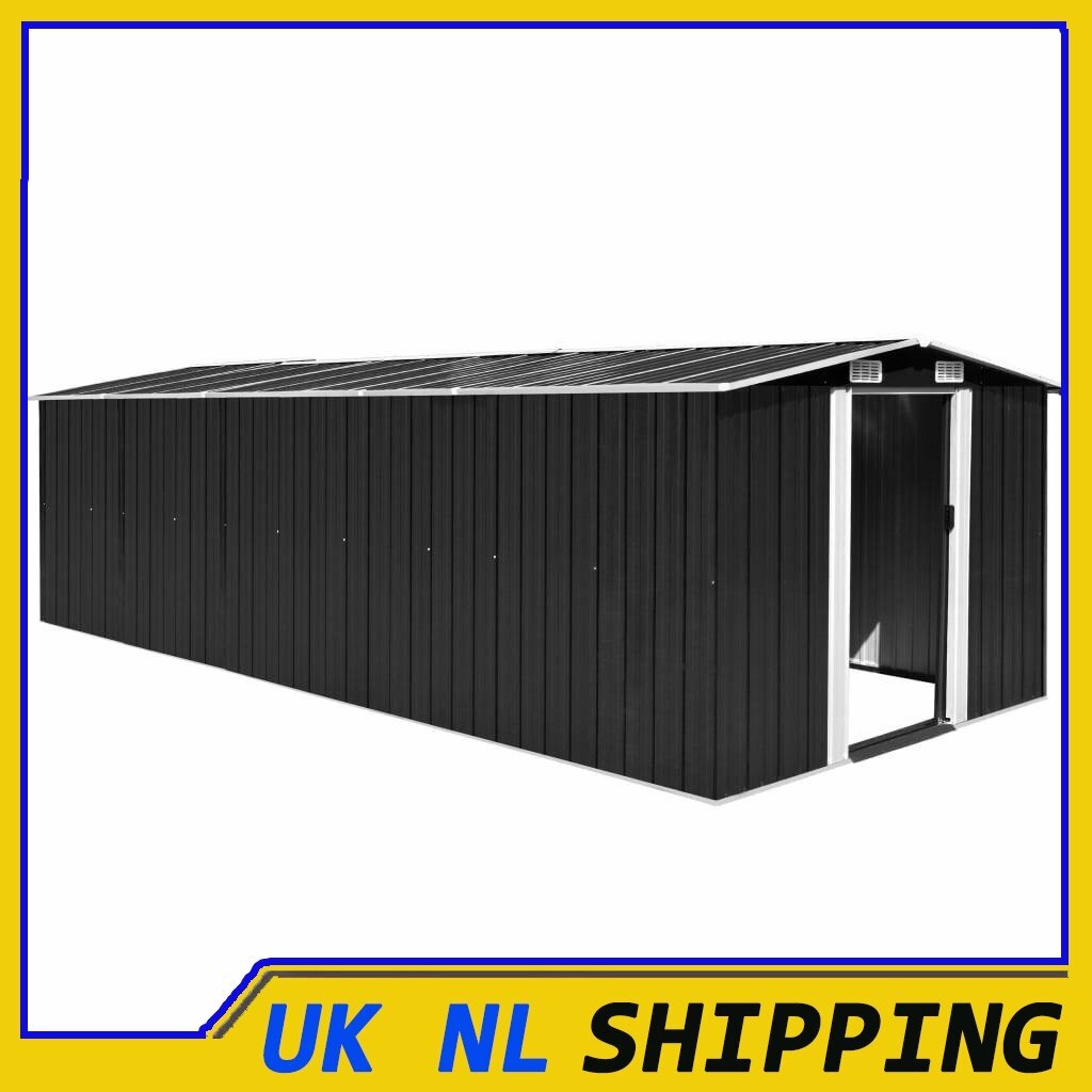 UKING Garden Shed 257x597x178cm Metal Anthracite Tool Storage House Cabin