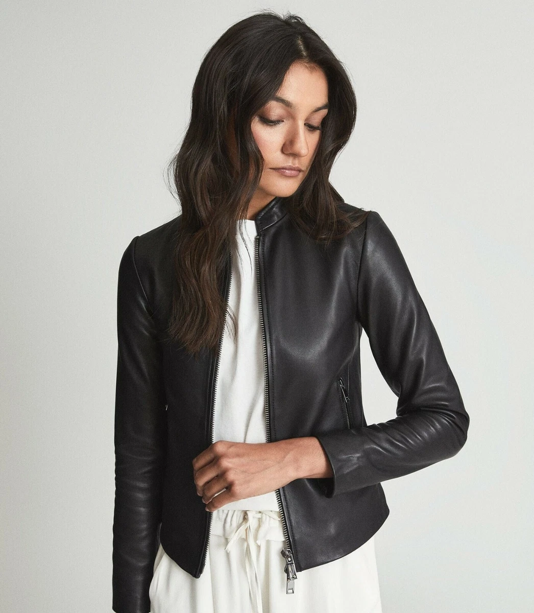 Simple leather jacket womens top