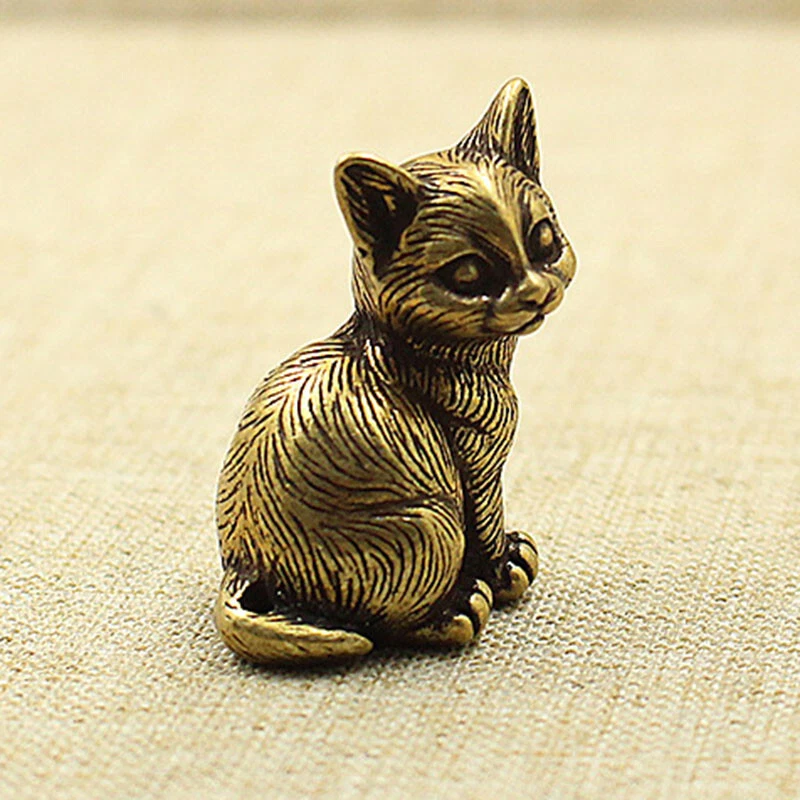 Brass Cat Figurine Statue Animal Figurines Toys Home Desktop Decoration 