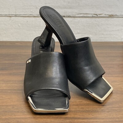 DKNY Women’s Sz Bronx Dress Sandals Black-Silver Trim Mule Heel