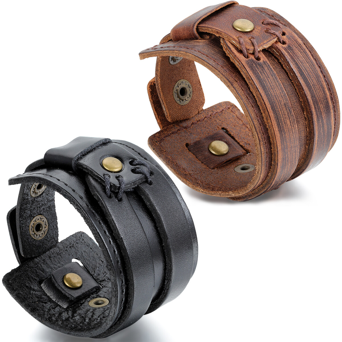 Brown Black Wide Genuine Leather Bracelet Cuff Punk Rock Wristband