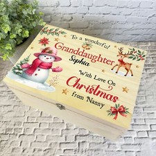 Snowmen Wooden Personalised Christmas Hamper Gift Box For Granddaughter