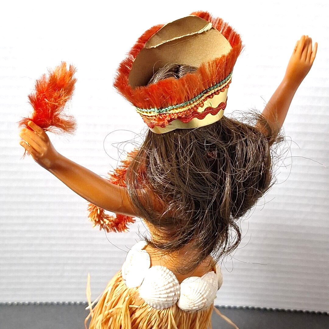 Hawaiian Hula Girl Vtg 1960s 11” Plastic Tiki Dancer Polynesian