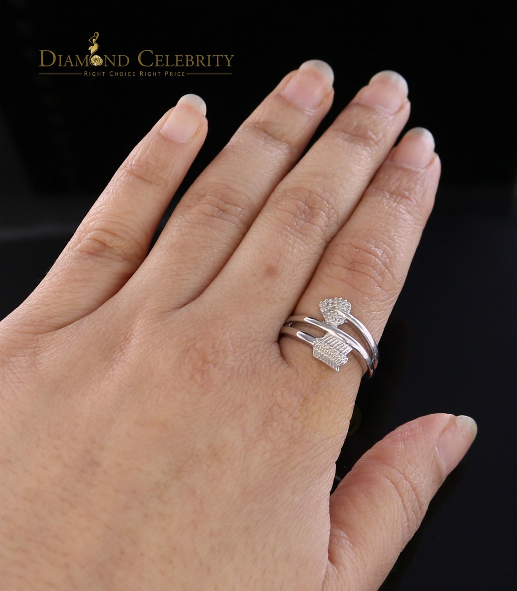 0.15 Carat Sterling Silver Black & White Diamond Arrow Ring - Vintage Bridal Right Hand Ring, Size 7 - View #5