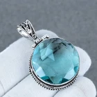 Aqua Apatite Gemstone Handmade Round Shape Pendant Jewelry