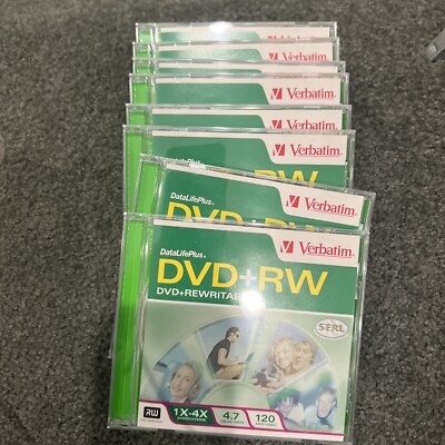 Box of 9 Verbatim DVD+RW 94520 4.7GB 4X Branded Jewel Case TAA