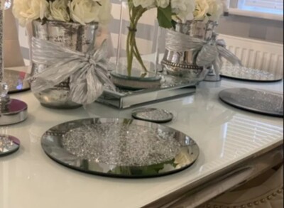 Runde Untersetzer Tischsets Set Glitzer Kristall Schmuck Diamant Spiegel