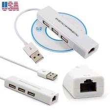 3-Port USB 2.0 Hub to LAN 100Mbps Ethernet RJ45 Network Adapter for Laptop PC