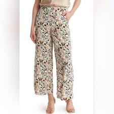 Tahari Womens Floral Wide Leg Crop Pants Paisley Green Rust White Size M