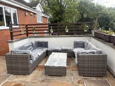 2 Sets Rattan Grey Outdoor Furniture Set with Table and Stool