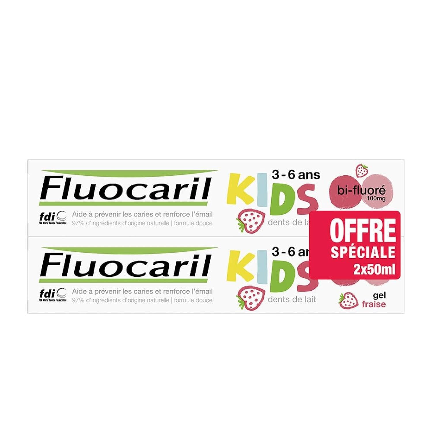 Dentifrice kids gel fraise 2X50ml soin dents de lait et gencives enfant