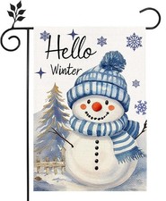 Hello Winter Snowman Garden Flag 12x18 Inch Double Sided Polka Dot Winter Yard O