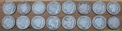 Antique Barber Dime Coin Lot (16) Mints Vary Circulated Years Vary
