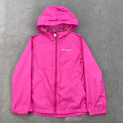 Columbia Girls 7-8 Pink Windbreaker Jacket Hooded Full Zip Lightweight 3290