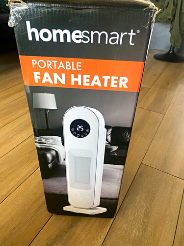 HomeSmart Tower Fan Heater White Oscillation Remote 12hr Timer 2 Heat Settings