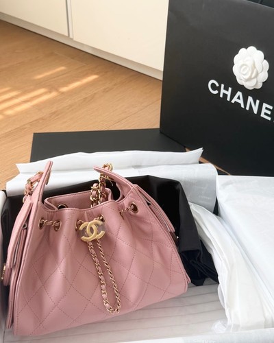 New CHANEL 25 Mini Hobo Bag in Light Pink Leather Gold-Tone Hardware CC Logo