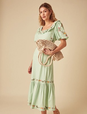 Elizabeth Scarlett Nobody's Child mintgrün Blumen bestickt Asher Midi 14