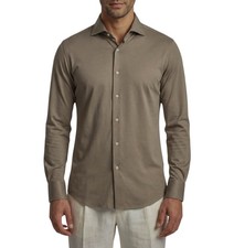 750 ISAIA "Mix" Dark Champagne Dress Shirt Hand-Sewn Stretch Cotton Comfort