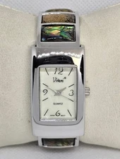 Women's Vivani Rectangle Mother of Pearl Iridescent Silver Tone Cuff Watch 05