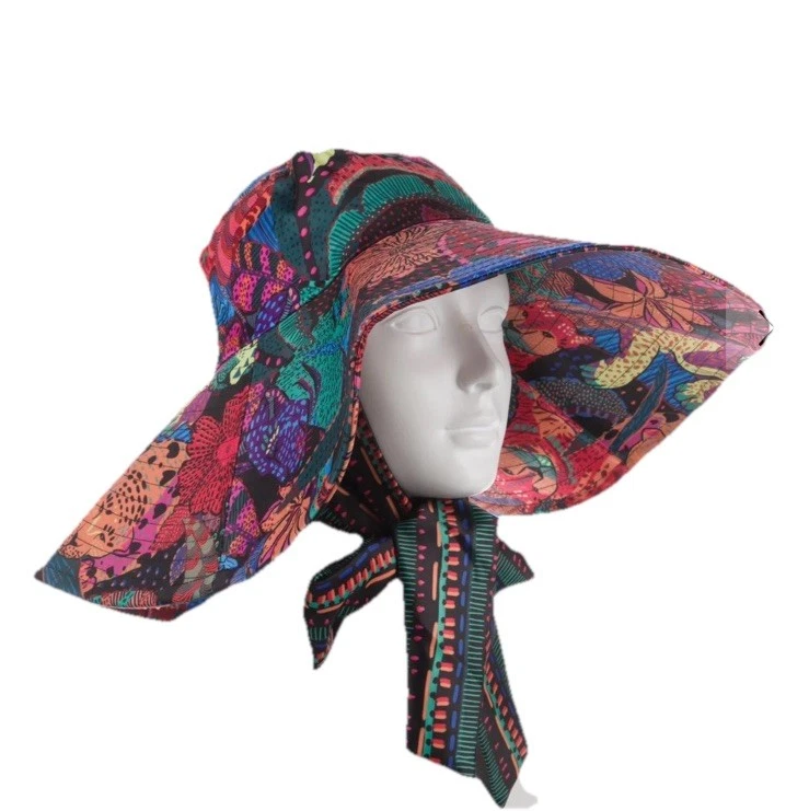 Farm Rio Floral Wide Brim Sun Hat with SashTies | Summer Hat EUC