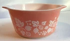 Vintage White on Pink Gooseberry 1 Qt. Pyrex 473 Casserole Bowl Dish, 1950’s
