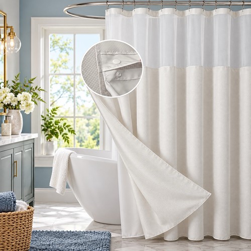 Dainty Home SPA 251 Hotel Shower Curtain 2-Pc Detachable Liner Ivory 72x72