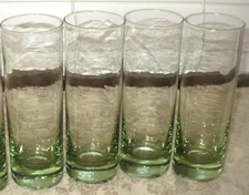 4 Hand Blown Light Green Highball Tom Collins Glasses Thick Bottom BRAND NEW