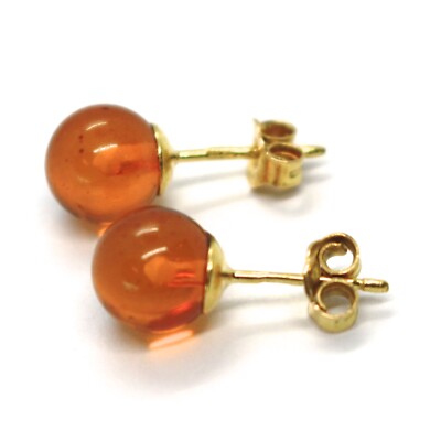 Orecchini In Oro Giallo 18K (750) A Lobo Con Sfera Di Ambra - Diametro 10 Mm, Made In Italy - Confezione Regalo - 5