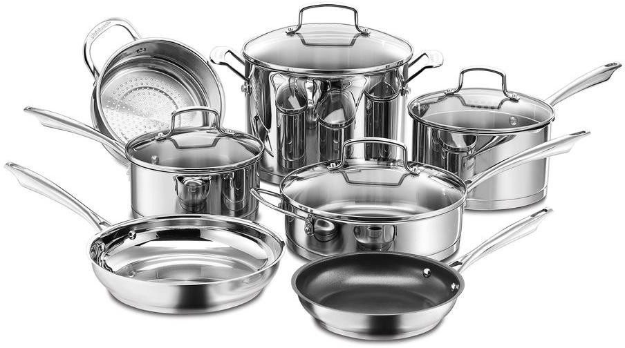 Cuisinart Cookware Set couvercle en verre série professionnelle 11 pièces en acier inoxydable Cuisinart Cookware Set couvercle en verre série professionnelle 11 pièces en acier inoxydable
