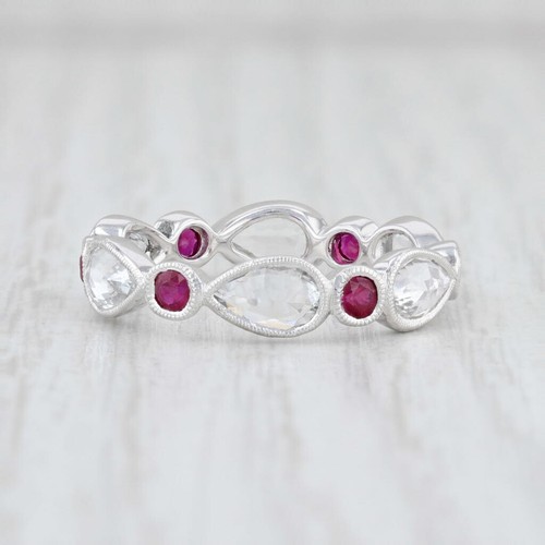 Nuevo Beverley K Rubí Rojo Blanco Zafiro Apilable Anillo 14k Oro Eternidad 6.5 - Imagen 3 de 6