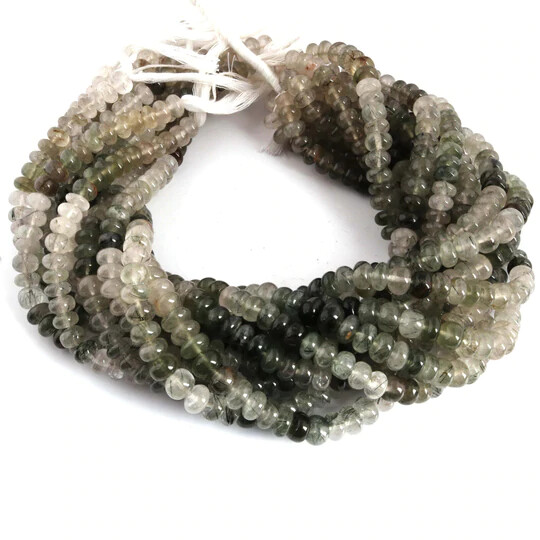1 Strand Black&Green Rutile Smooth Rondelles Beads Green Rutile