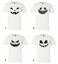 HALLOWEEN PUMPKIN FACE ADULT T-SHIRT BELLA  CANVAS COTTON JERSEY TEE WHITE