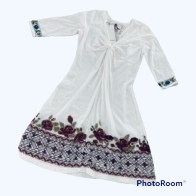 johnny was white embroidered dress Johnny Was SMALL Floral Silk Dress – FABULUX main image 0